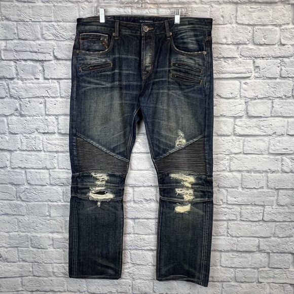 Cult of Individuality Men Rebel Cargo Zip Moto Straight Denim Jeans 38x34 (39X31 - Picture 3 of 16